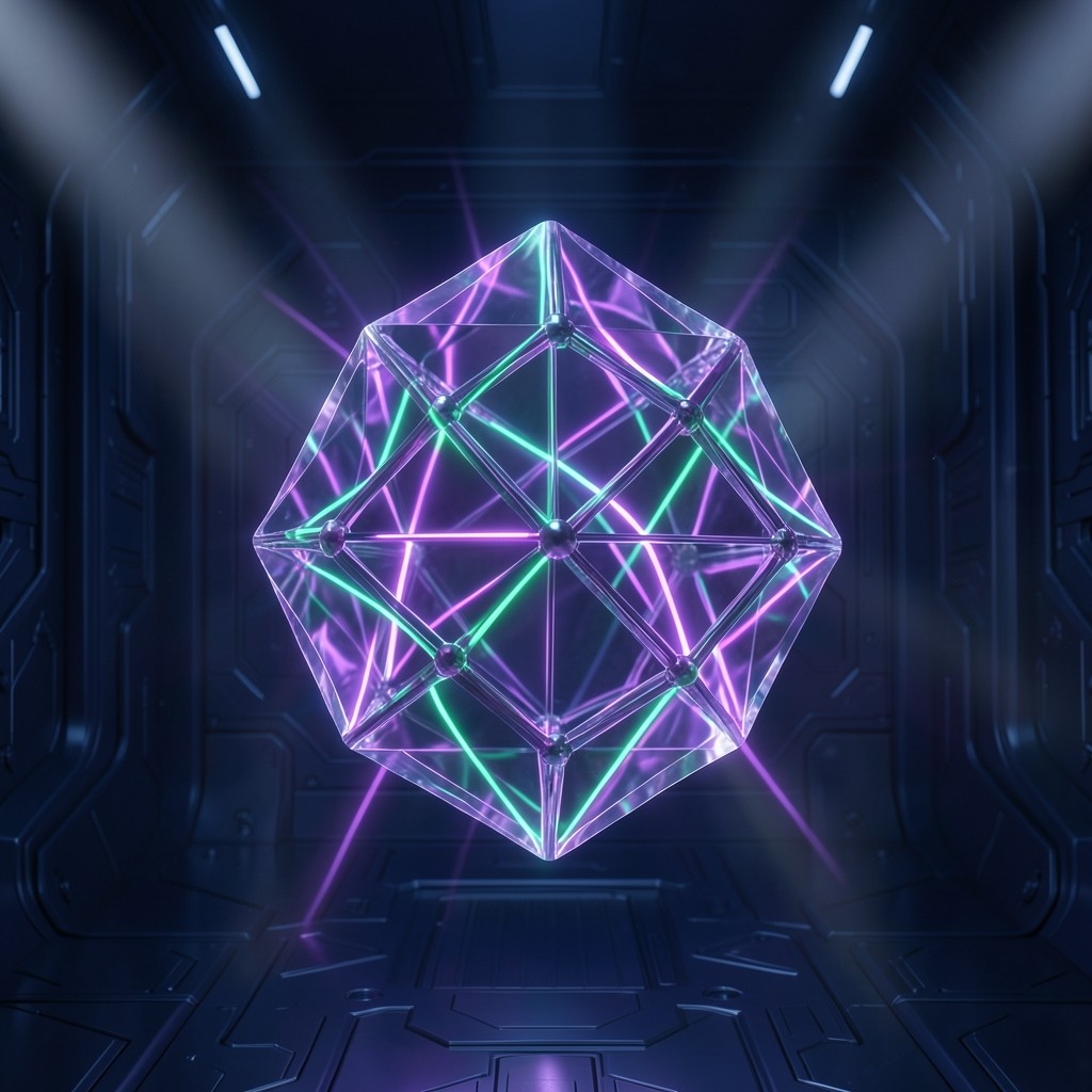 Futuristic digital key management and cryptographic vault visualization